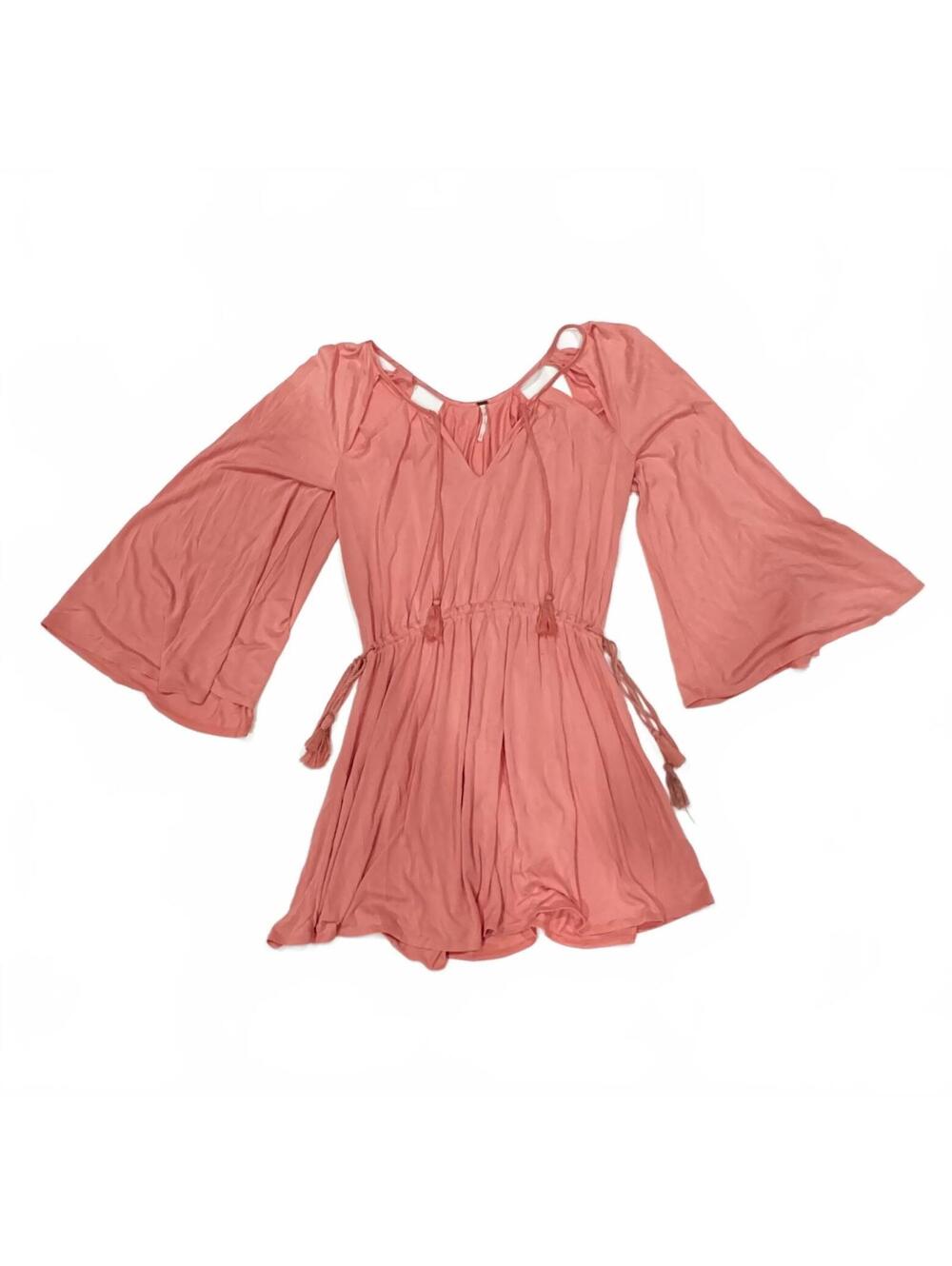 Free People High Road Coral Pink Bell Sleeve Mini Dress Small - Picture 3 of 9